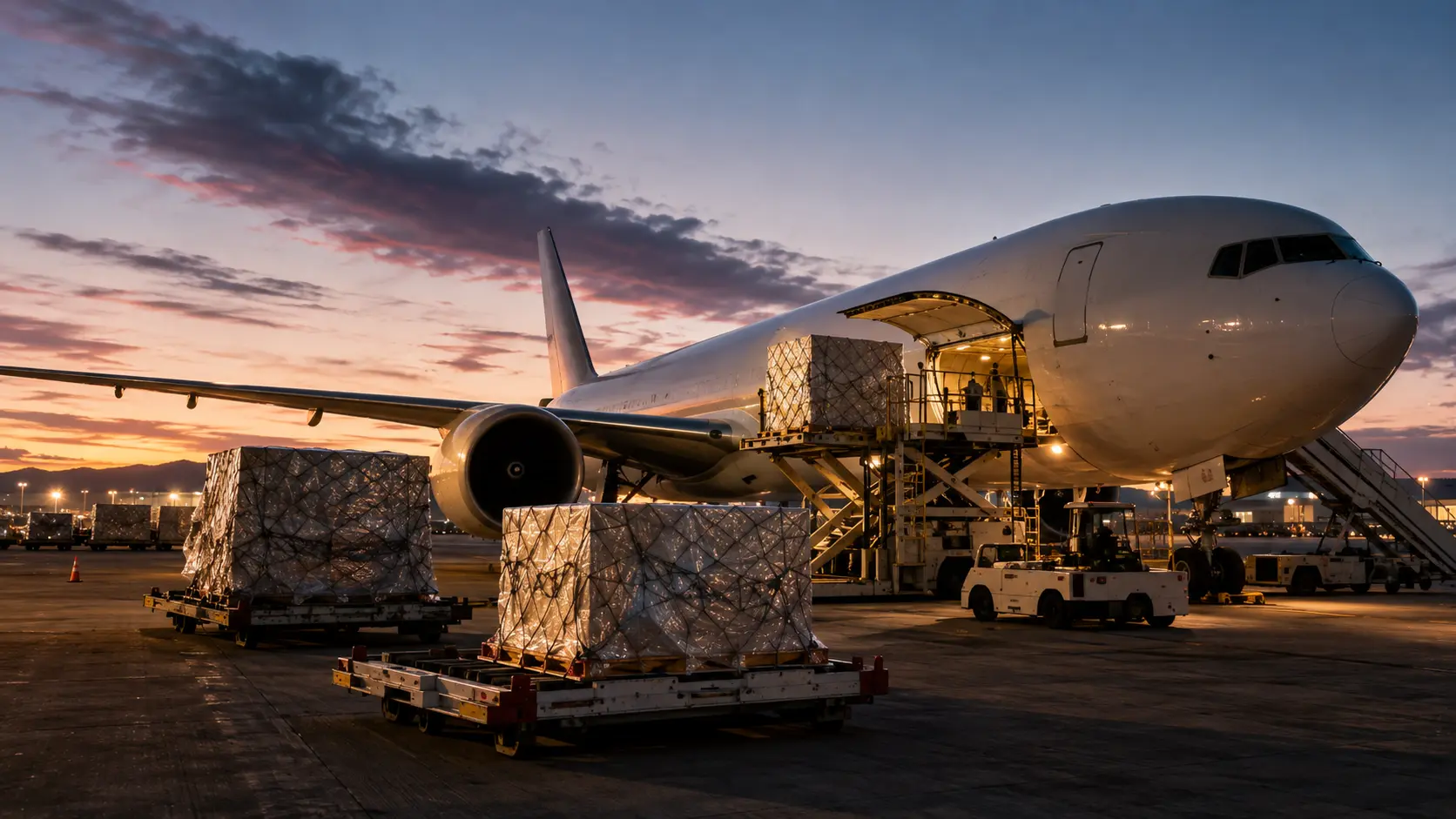 Terminal de carga aérea con embarques preparados para vuelo comercial
